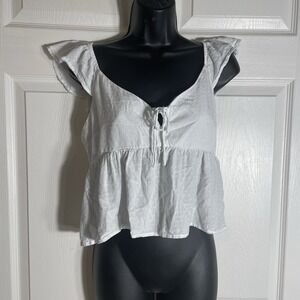 Vintage Hollister Babydoll Shirt Women M White Swiss Dot Y2K Cropped V Neckline